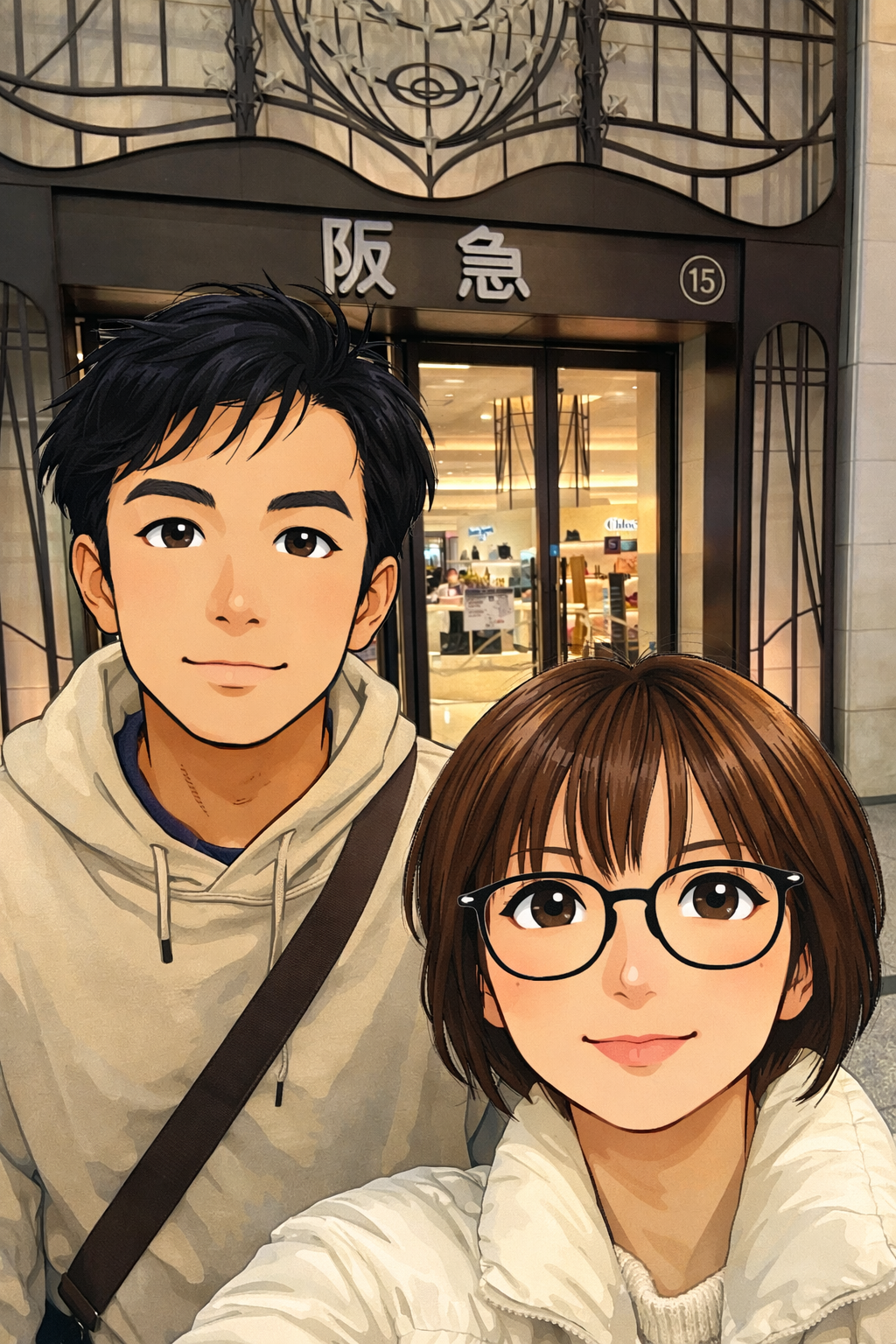 阪急百貨店前でデートするカップルの写真